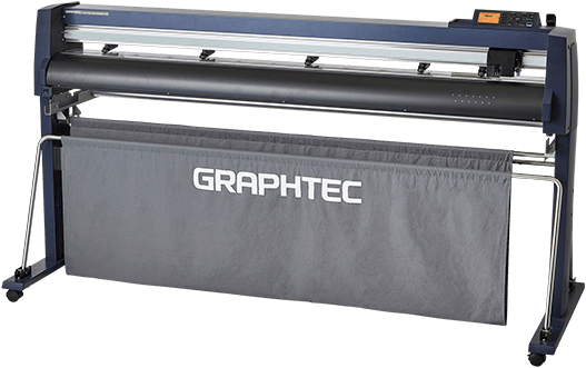 Graphtec cutting plotter with a gray dust cover on its stand, ideal for projects after PDR Training in California.